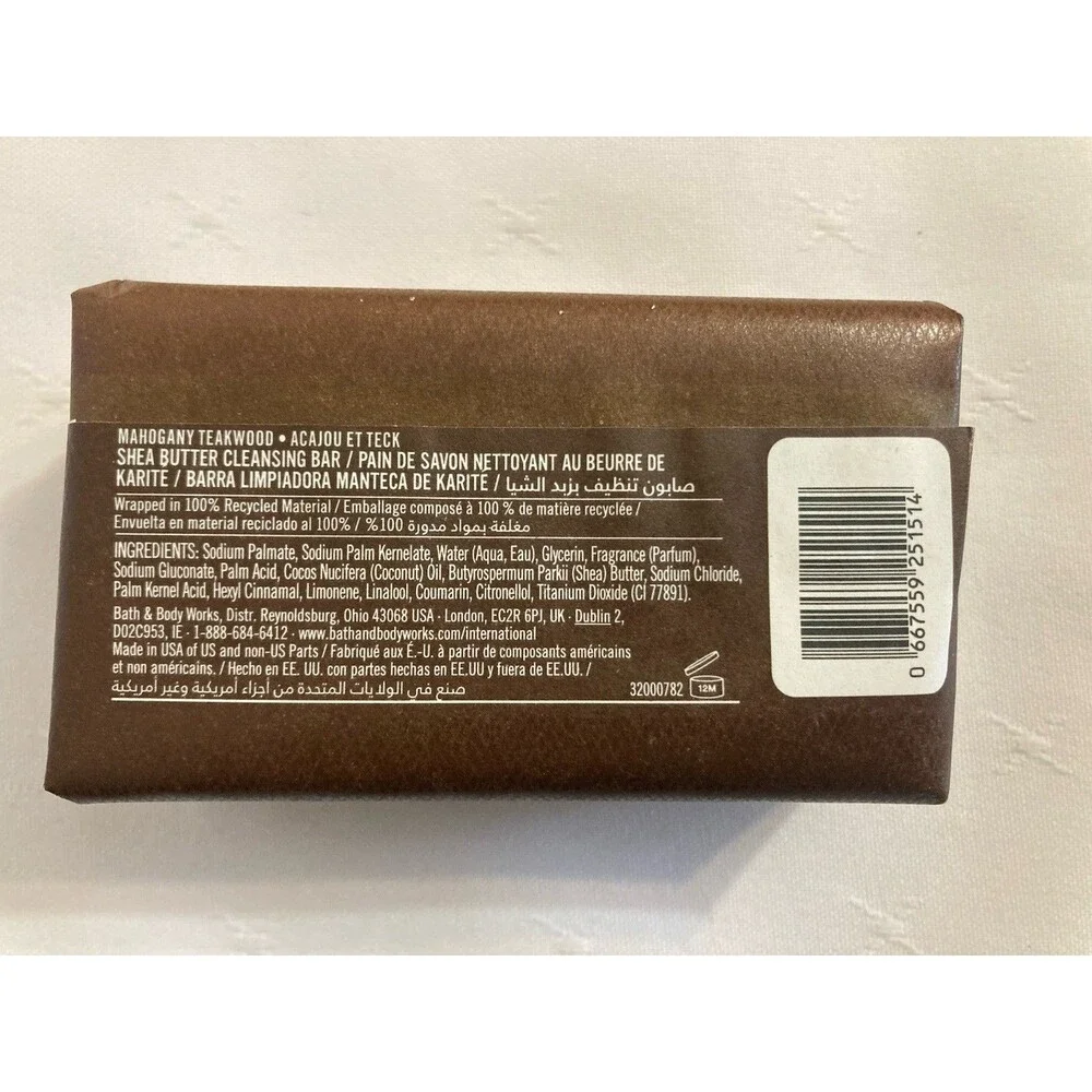 4 Bath Body Works MAHOGANY TEAKWOOD For Men Shea Butter Cleansing Bar Soap 5 oz